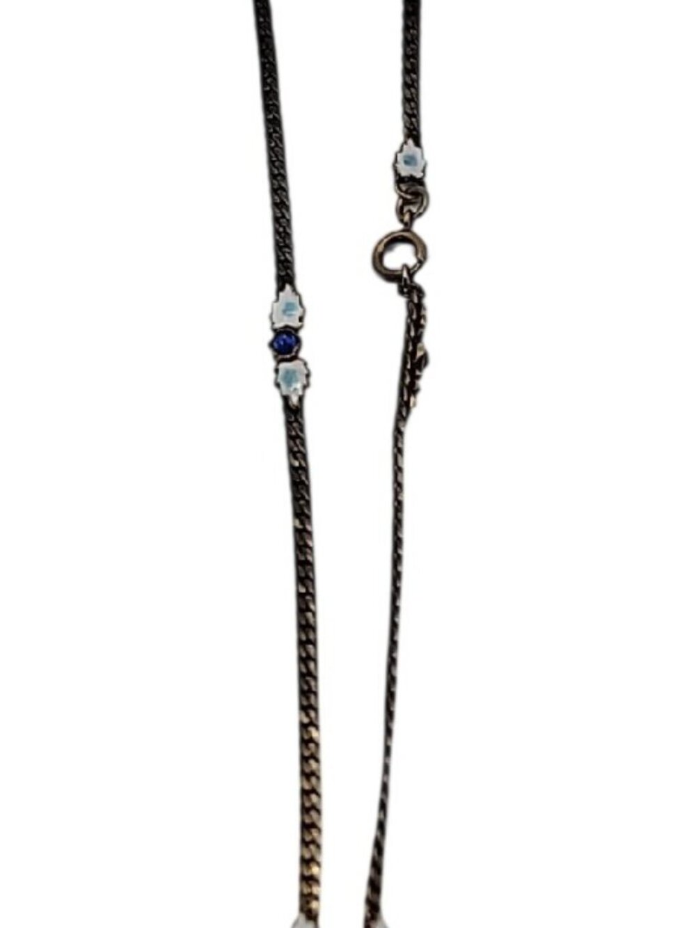 Max Neiger Czech Blue Hubble Glass Necklace Antique 1920s Art Deco 25" Enamel - Picture 8 of 10